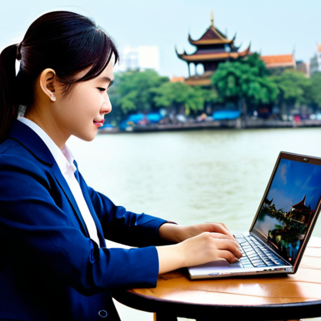 비대면 상황에서의 생성적 대화법 적용 - Modern Hanoi Professional**
"A young Vietnamese businesswoman in a tailored áo dài, fully clothed i...