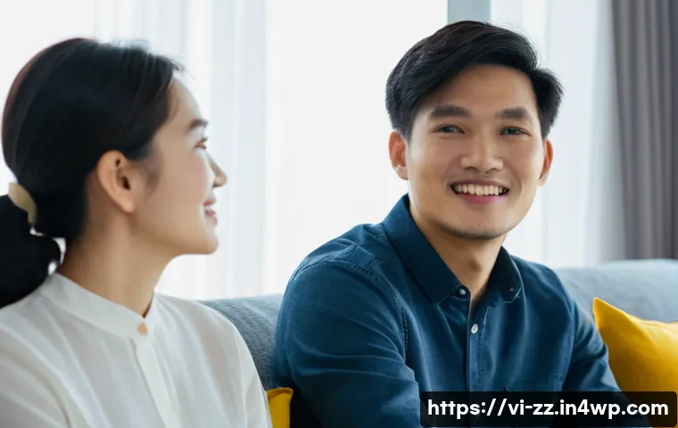 생성적 대화법으로 갈등을 해결하는 방법 - A close-up, warm and inviting image of two Vietnamese individuals, a man and a woman, in their late ...