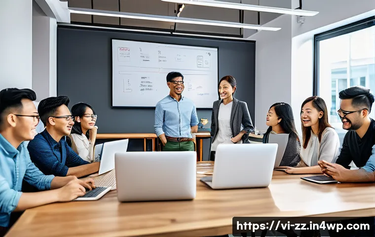 생성적 대화법을 통한 혁신적인 사고 - A diverse group of Vietnamese professionals in a modern startup office, actively engaging in a multi...