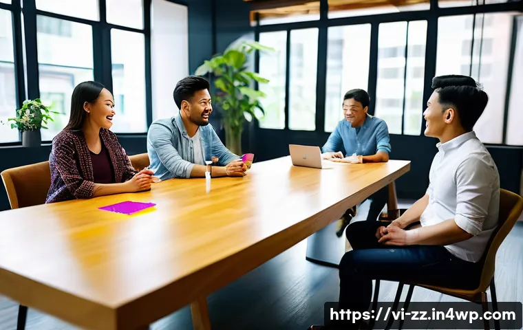 생성적 대화법으로 창의적 아이디어 도출하기 - A diverse professional team engaged in a dynamic creative dialogue session in a modern Vietnamese of...
