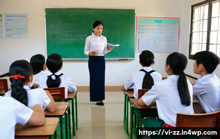 생성적 대화법의 다양한 활용 방안 - A vibrant classroom scene in a Vietnamese high school where diverse students actively engage in a ge...