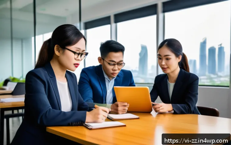 생성적 대화법 활용을 위한 체크리스트 - A professional business meeting scene in a modern Vietnamese office setting, showing diverse colleag...