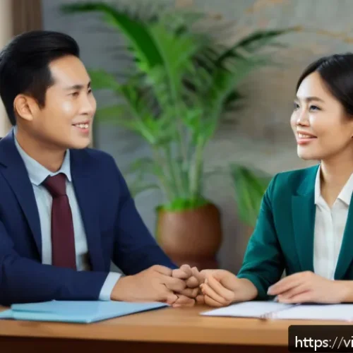 Home 31 생성적 대화법의 피드백 제공 방법 - A professional Vietnamese office setting with a diverse group of coworkers engaging in positive comm...
