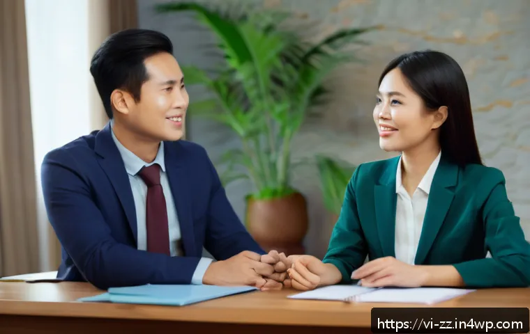 생성적 대화법의 피드백 제공 방법 - A professional Vietnamese office setting with a diverse group of coworkers engaging in positive comm...