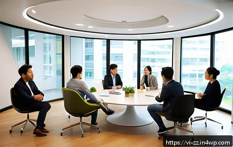 전문가 인터뷰 생성적 대화법의 실제 적용 사례 - A diverse group of Vietnamese professionals engaged in a dynamic creative dialogue session in a mode...